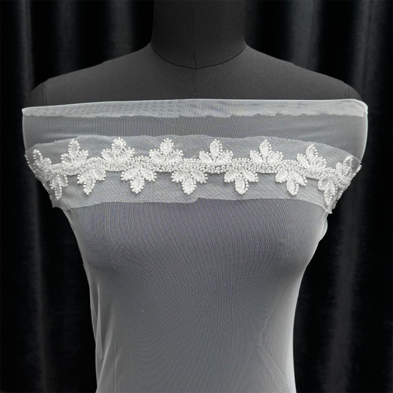 GCW-JY31-JT50298ZPT Beaded Leaf Lace Trim for Bridal Wedding Dresses
